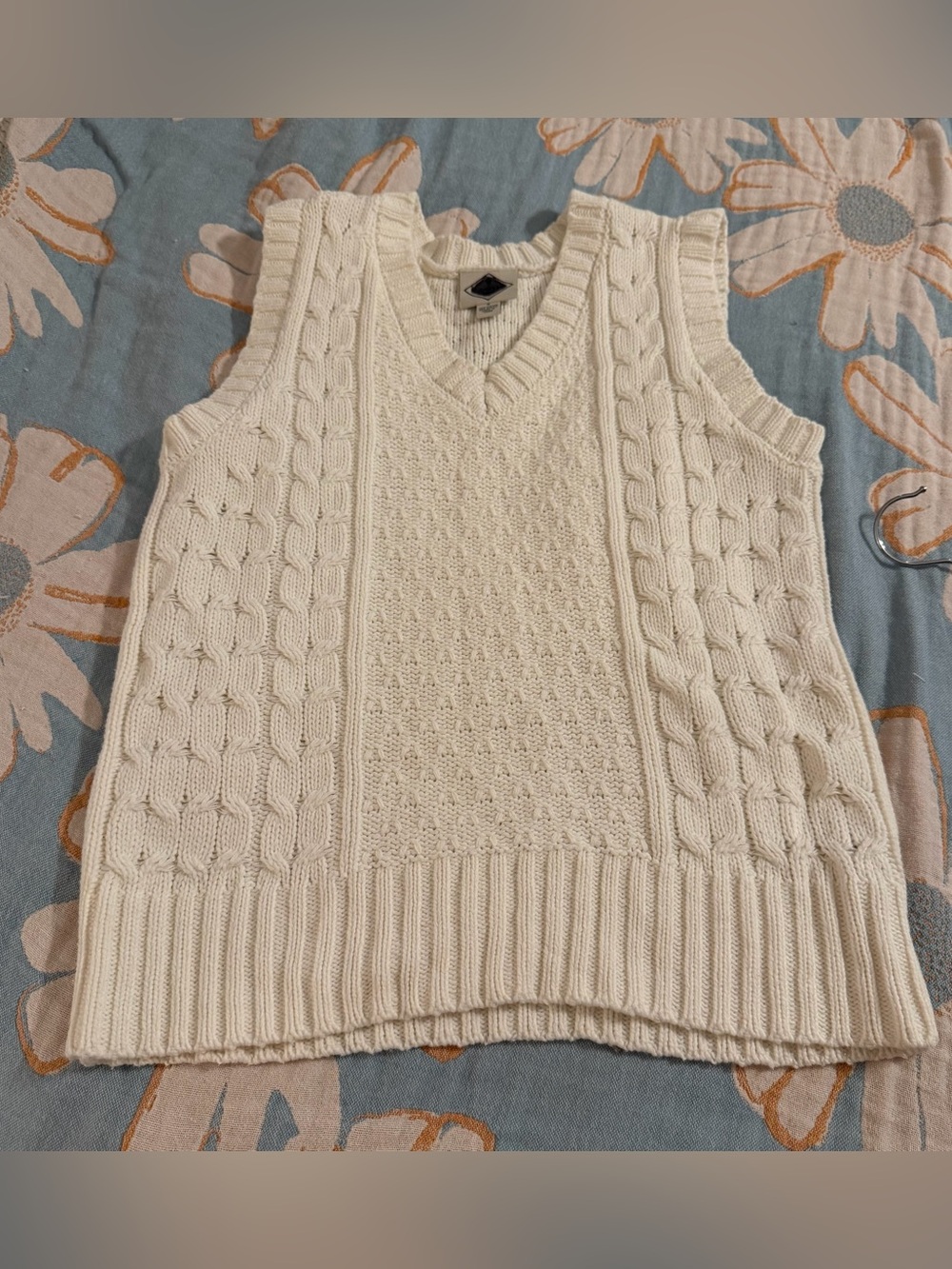 St John’s Bay Women's Cotton Blend Knitted Sweater Vest White Size Small